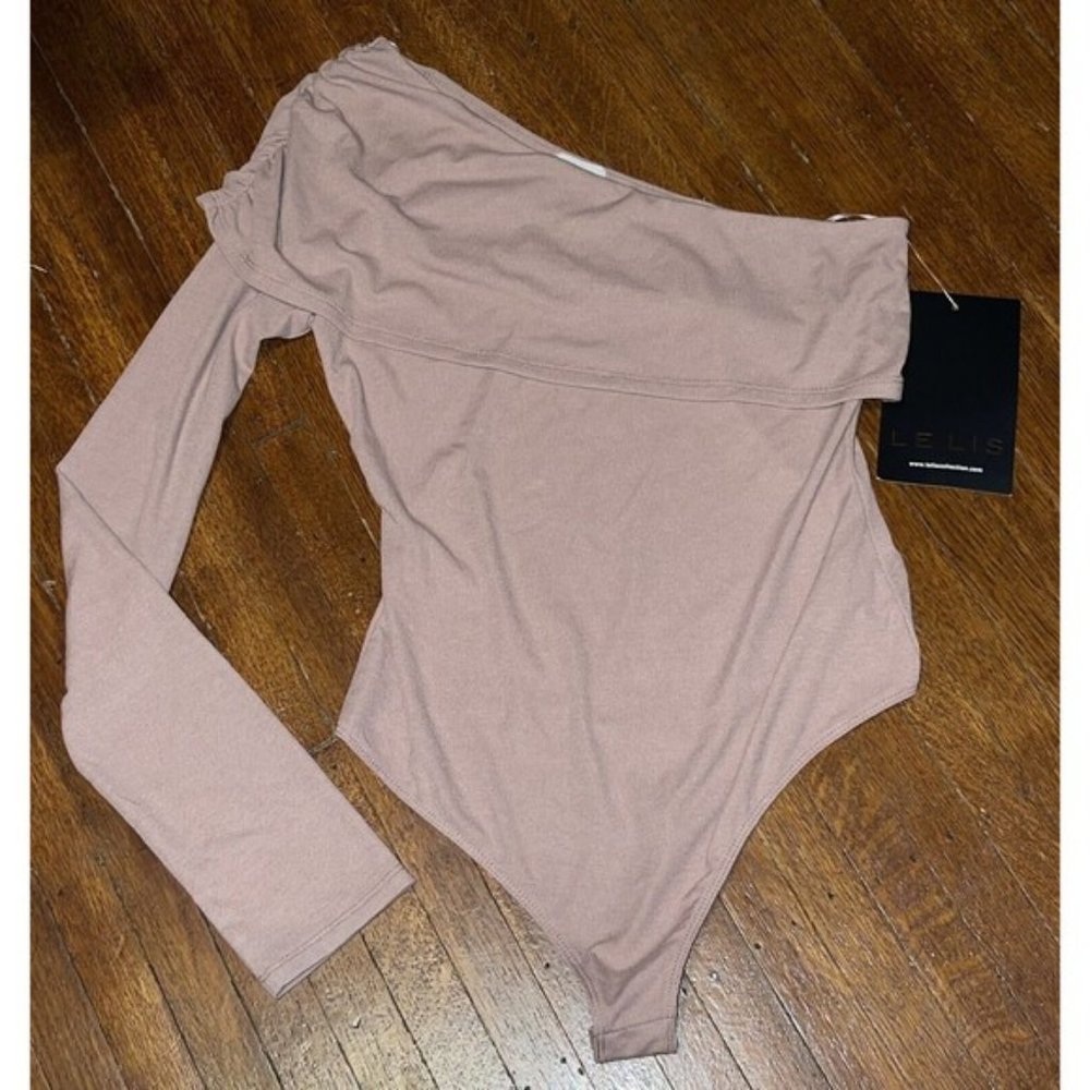 Anthropologie Le Lis Bodysuit Womens Small One Shoulder Sleeve Mauve